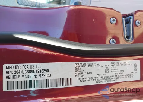 2022 Jeep Compass Latitude Fwd from USA, damaged, VIN 3C4NJCBB9NT218290